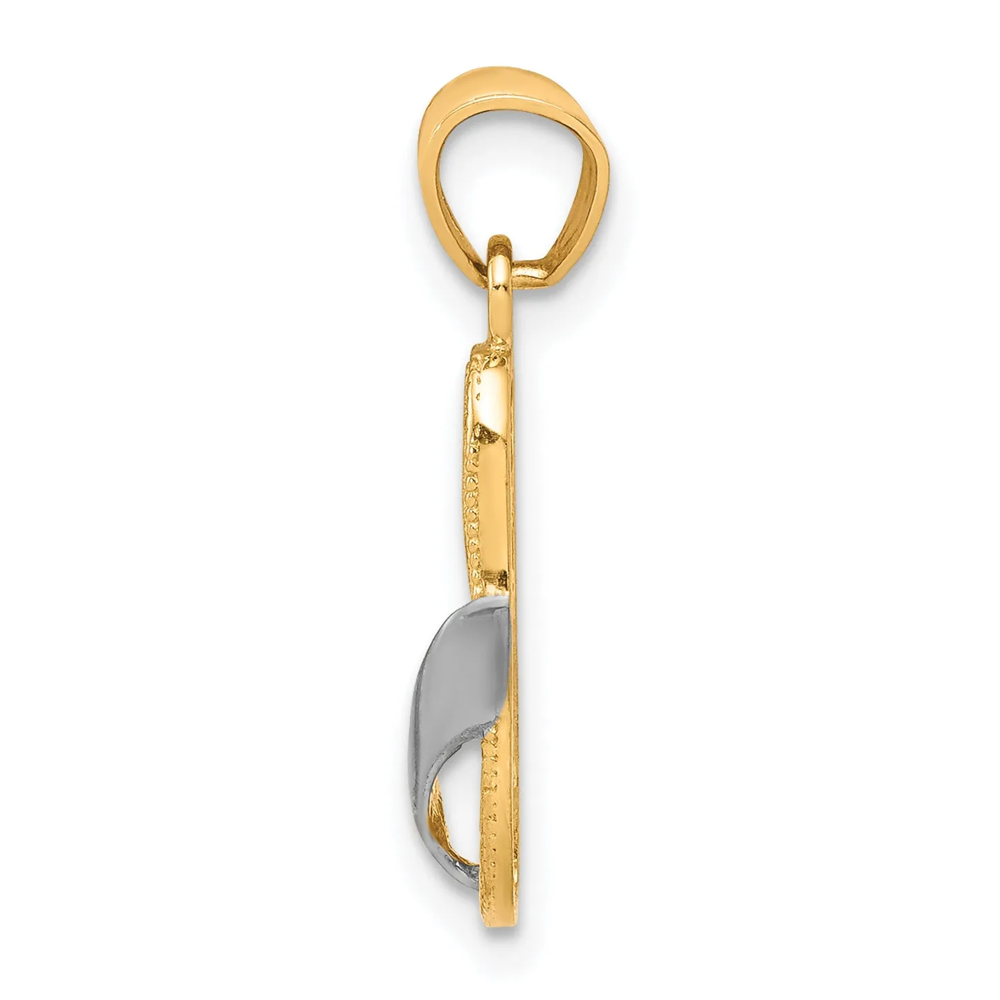 10K Gold & Rhodium Flip Flop Charm with Polished Finish Elegant & Solid Design