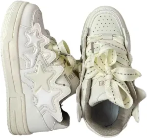 4 Star Patch, Chunky Sneakers Unisex, Chunky Laces, Contrast Color, Round Toe, Height Boost, Y2K Street Platform Shoes