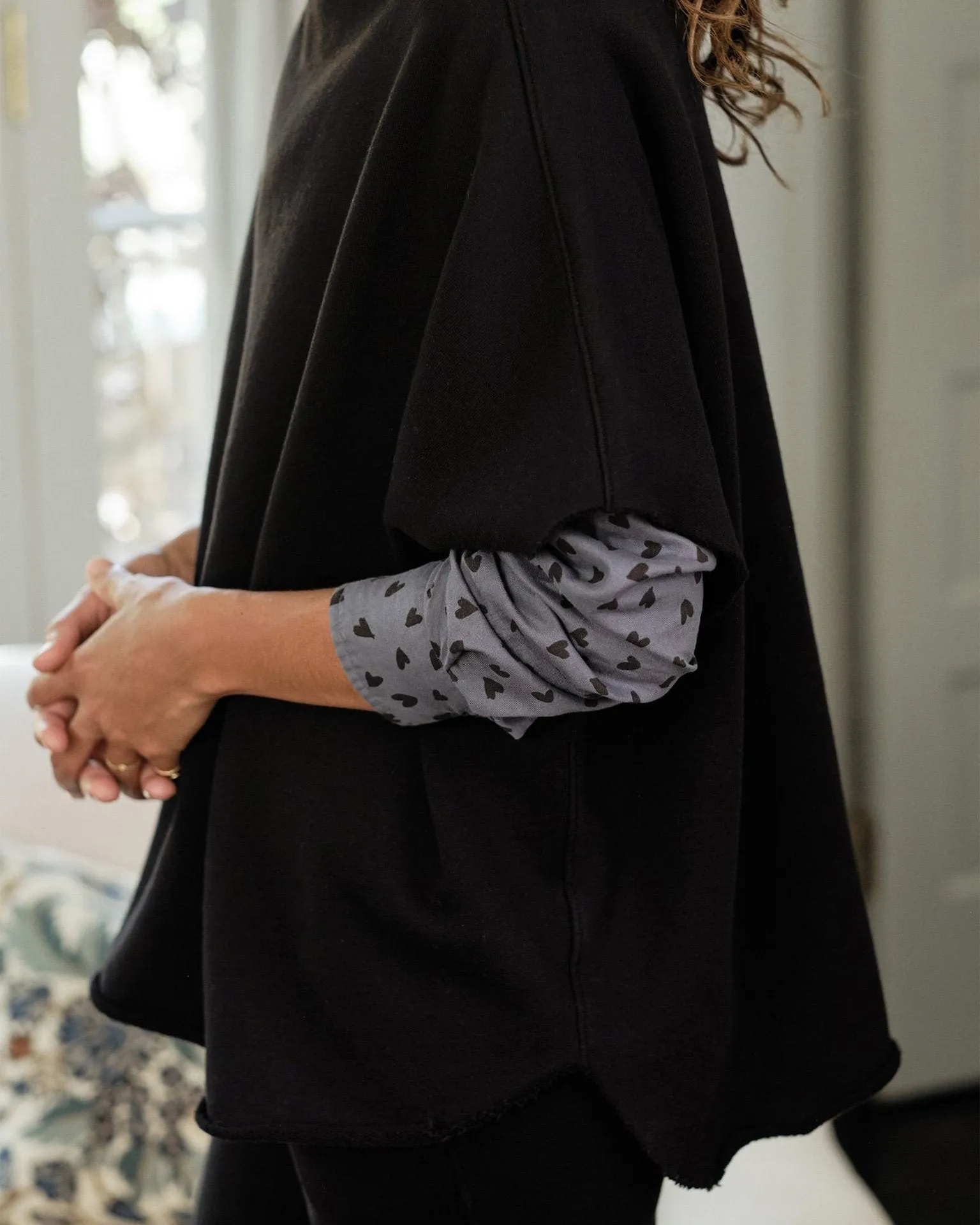 Audrey Funnel Neck Capelet in Black