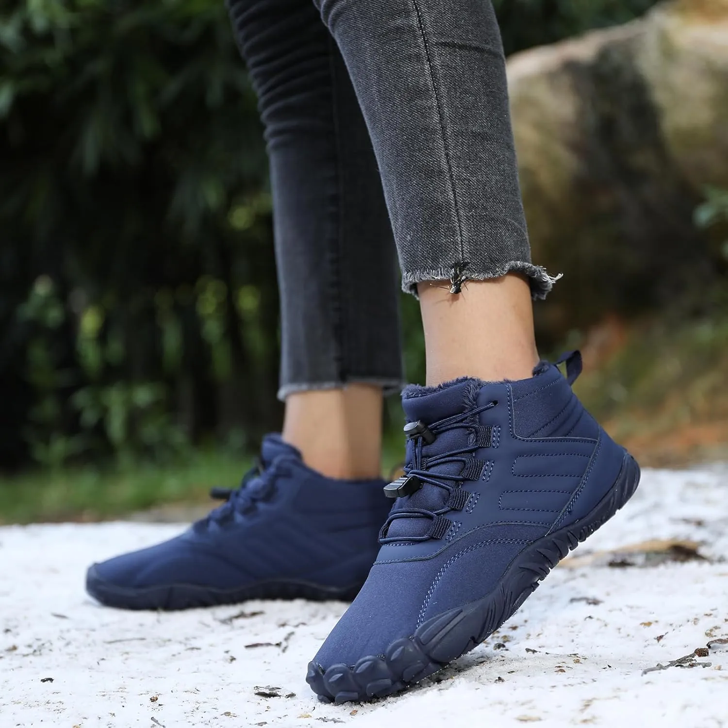Barefoot Hiking Shoes Women Men Winter Warm Wide Toe Box Snow Boots Minimalist Zero Drop Outdoor Shoe Non Slip Soft Sole Sneakers Comfort Outdoor Ankle Booties Five Finger Sneakers Hike Walking Shoes