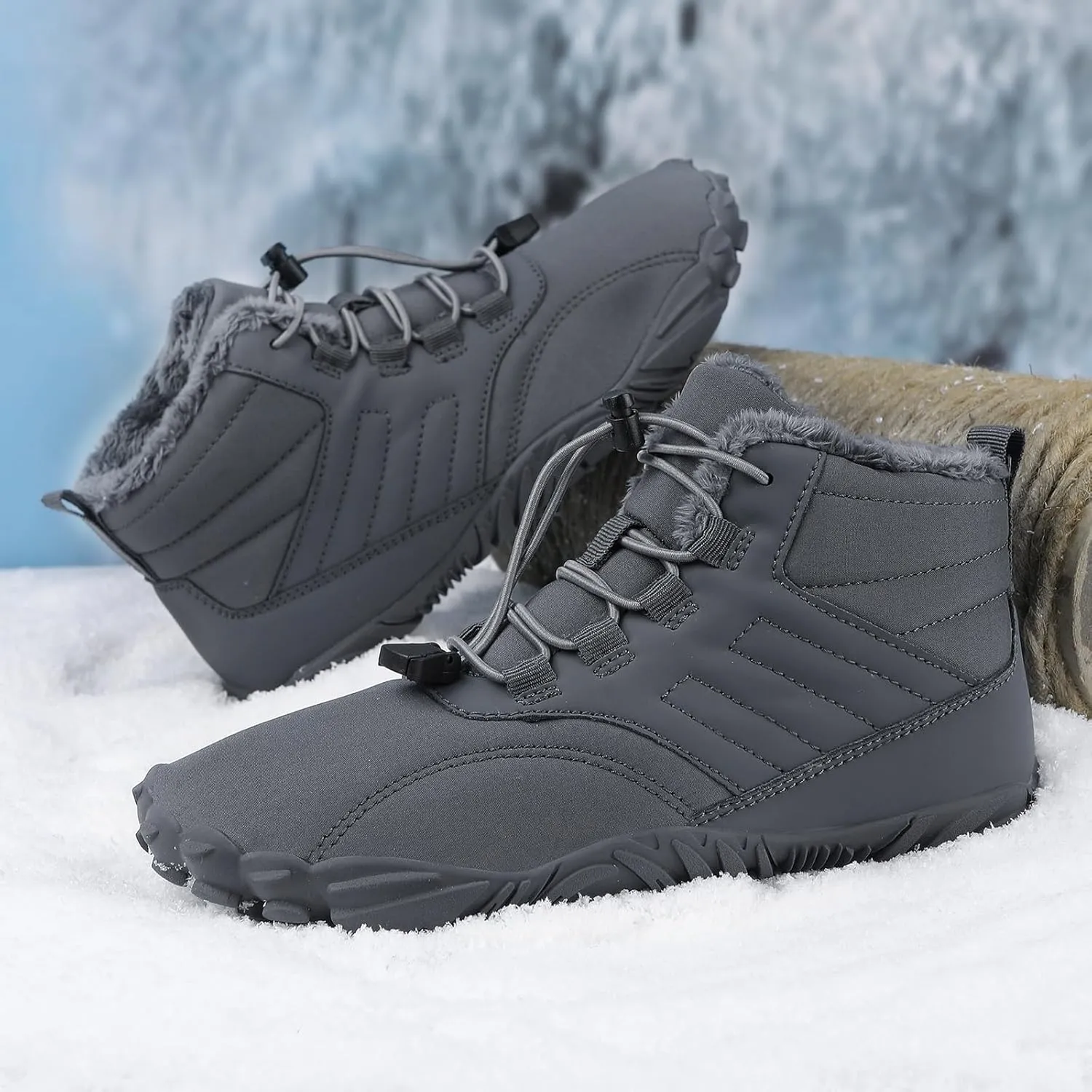Barefoot Hiking Shoes Women Men Winter Warm Wide Toe Box Snow Boots Minimalist Zero Drop Outdoor Shoe Non Slip Soft Sole Sneakers Comfort Outdoor Ankle Booties Five Finger Sneakers Hike Walking Shoes