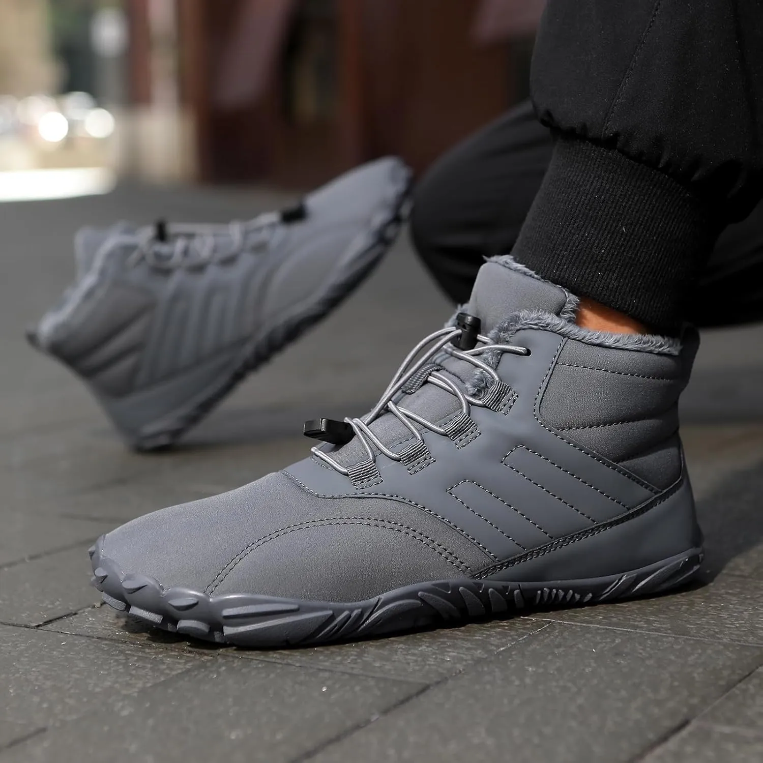 Barefoot Hiking Shoes Women Men Winter Warm Wide Toe Box Snow Boots Minimalist Zero Drop Outdoor Shoe Non Slip Soft Sole Sneakers Comfort Outdoor Ankle Booties Five Finger Sneakers Hike Walking Shoes