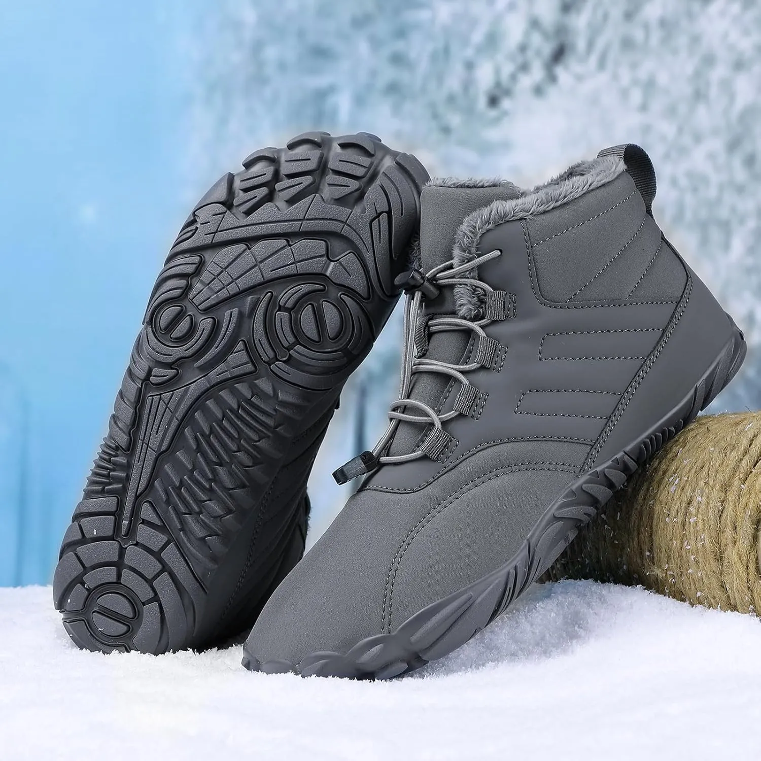 Barefoot Hiking Shoes Women Men Winter Warm Wide Toe Box Snow Boots Minimalist Zero Drop Outdoor Shoe Non Slip Soft Sole Sneakers Comfort Outdoor Ankle Booties Five Finger Sneakers Hike Walking Shoes