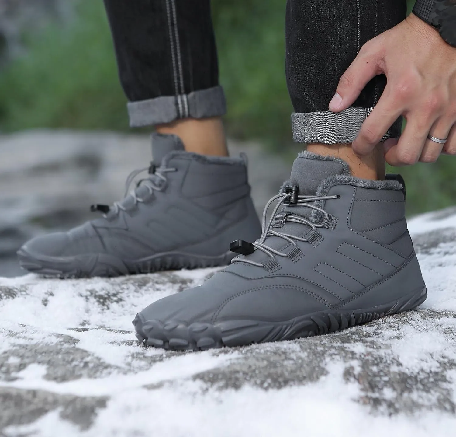 Barefoot Hiking Shoes Women Men Winter Warm Wide Toe Box Snow Boots Minimalist Zero Drop Outdoor Shoe Non Slip Soft Sole Sneakers Comfort Outdoor Ankle Booties Five Finger Sneakers Hike Walking Shoes