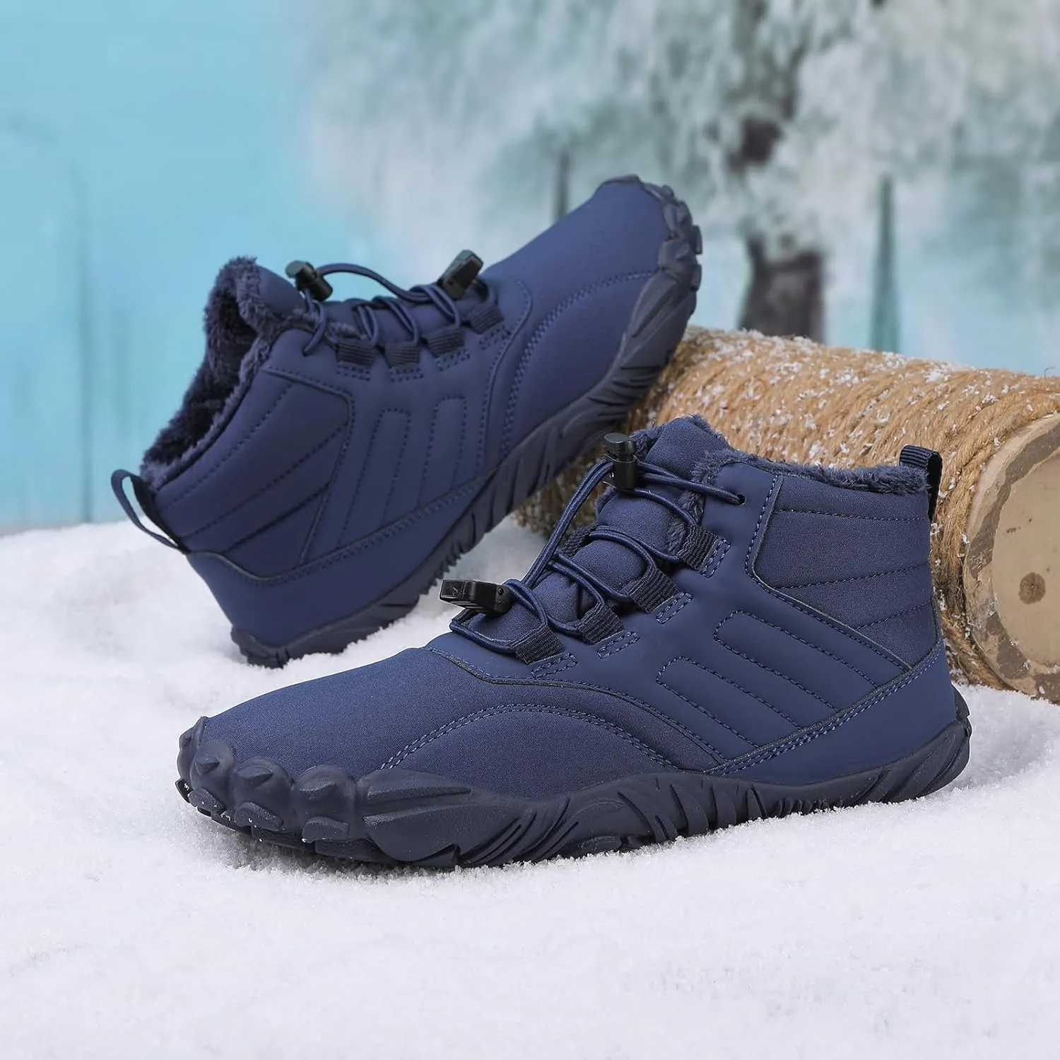 Barefoot Hiking Shoes Women Men Winter Warm Wide Toe Box Snow Boots Minimalist Zero Drop Outdoor Shoe Non Slip Soft Sole Sneakers Comfort Outdoor Ankle Booties Five Finger Sneakers Hike Walking Shoes
