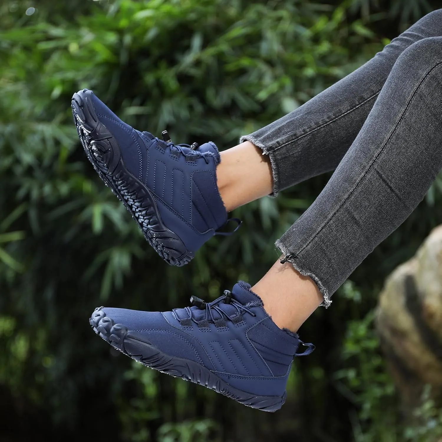 Barefoot Hiking Shoes Women Men Winter Warm Wide Toe Box Snow Boots Minimalist Zero Drop Outdoor Shoe Non Slip Soft Sole Sneakers Comfort Outdoor Ankle Booties Five Finger Sneakers Hike Walking Shoes