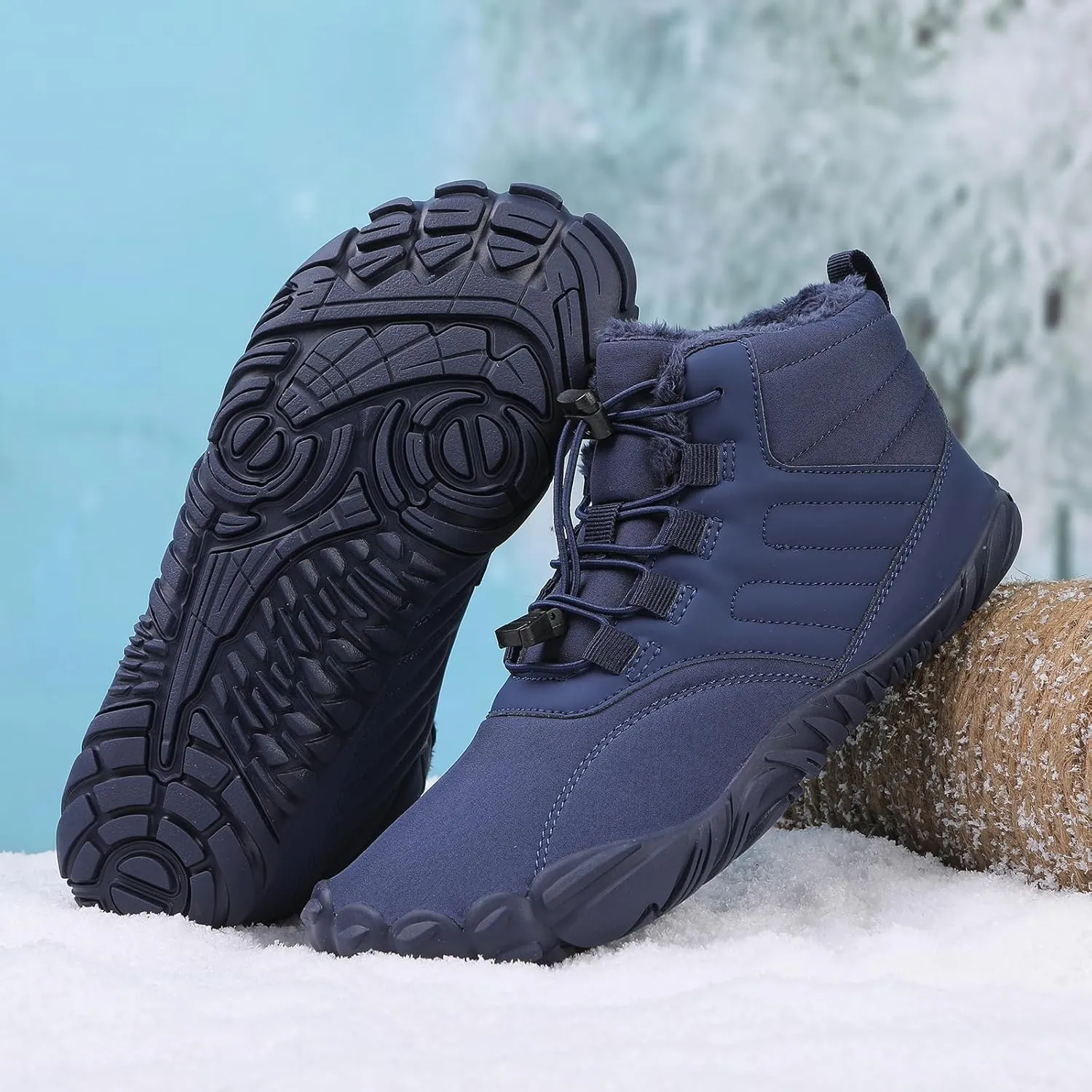 Barefoot Hiking Shoes Women Men Winter Warm Wide Toe Box Snow Boots Minimalist Zero Drop Outdoor Shoe Non Slip Soft Sole Sneakers Comfort Outdoor Ankle Booties Five Finger Sneakers Hike Walking Shoes