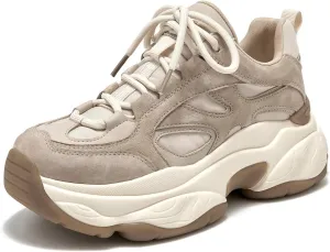 BEAU TODAY Chunky Sneakers for Women, Womens Fashion Sneakers, Lace Up Platform Comfortable Leather Casual Dad Shoes