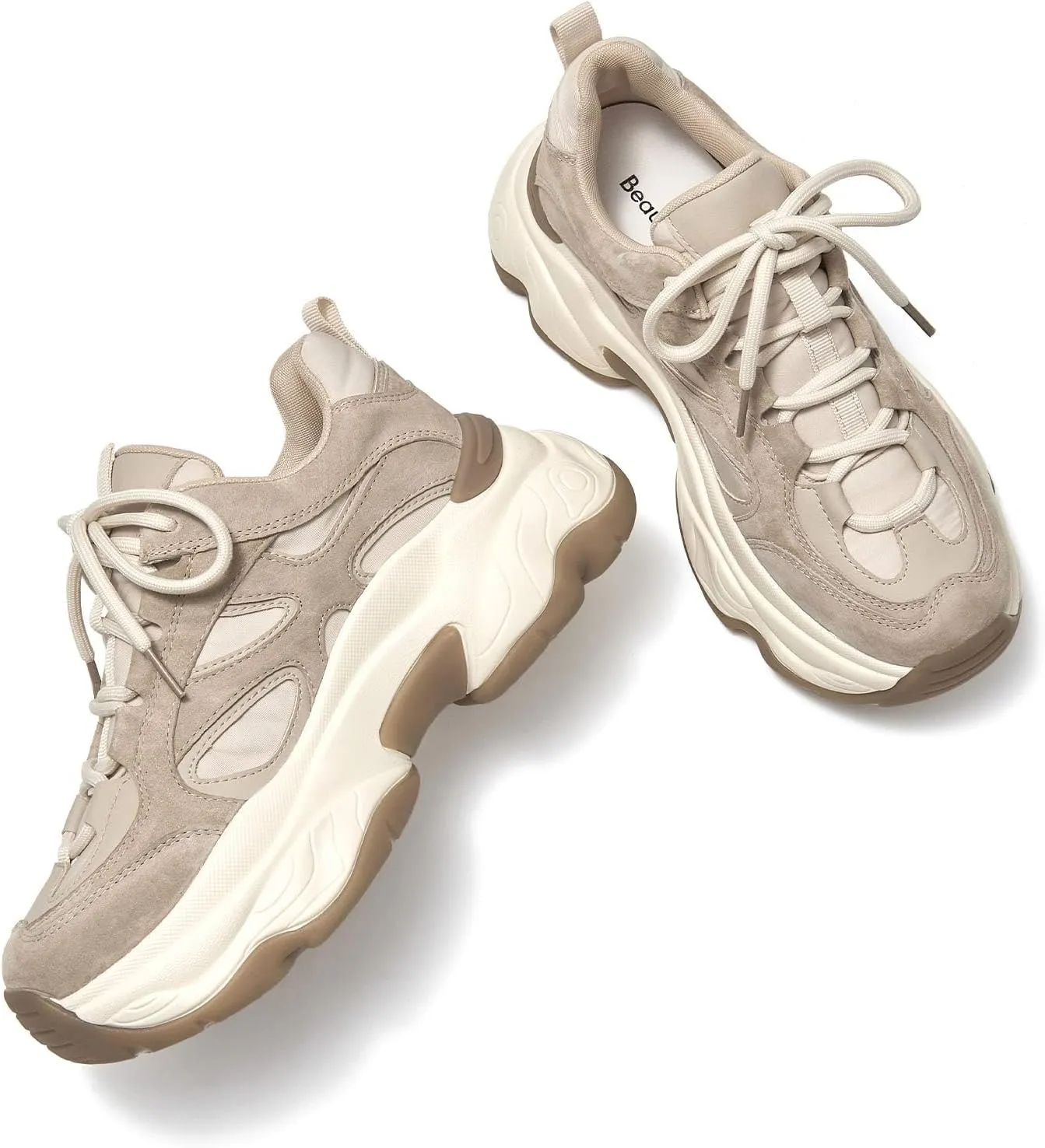 BEAU TODAY Chunky Sneakers for Women, Womens Fashion Sneakers, Lace Up Platform Comfortable Leather Casual Dad Shoes