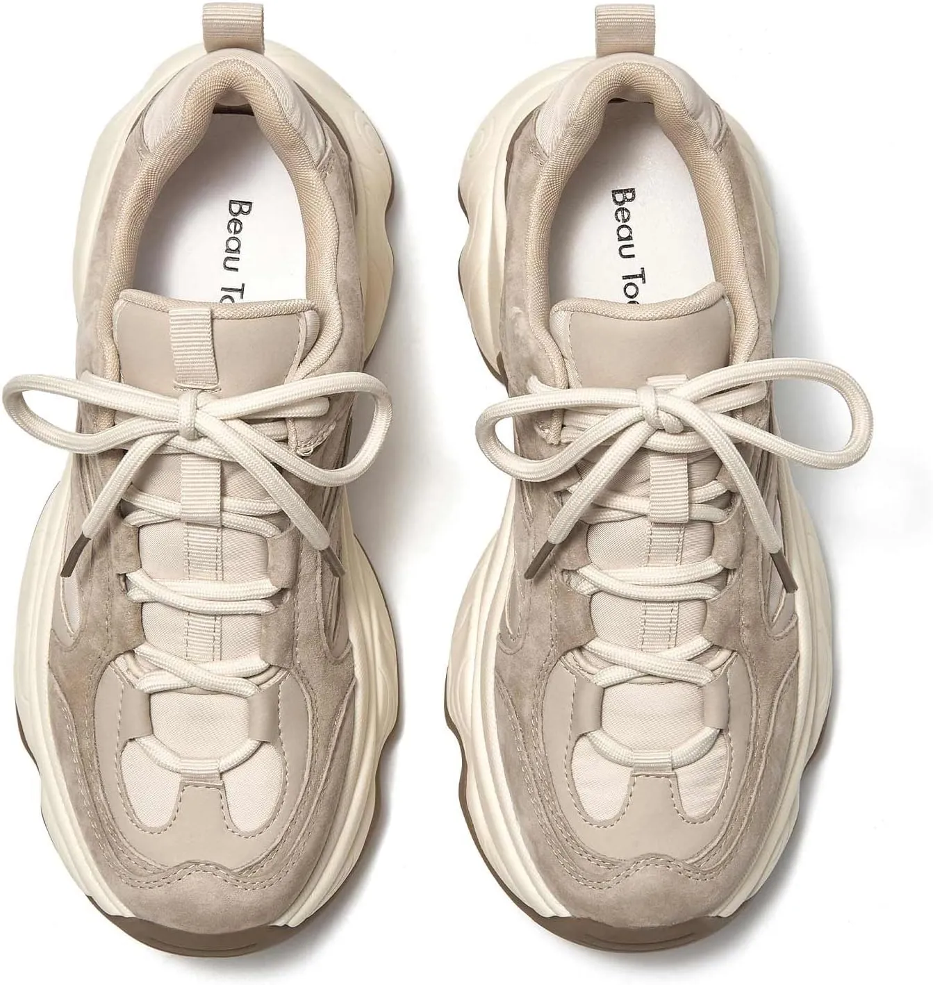 BEAU TODAY Chunky Sneakers for Women, Womens Fashion Sneakers, Lace Up Platform Comfortable Leather Casual Dad Shoes