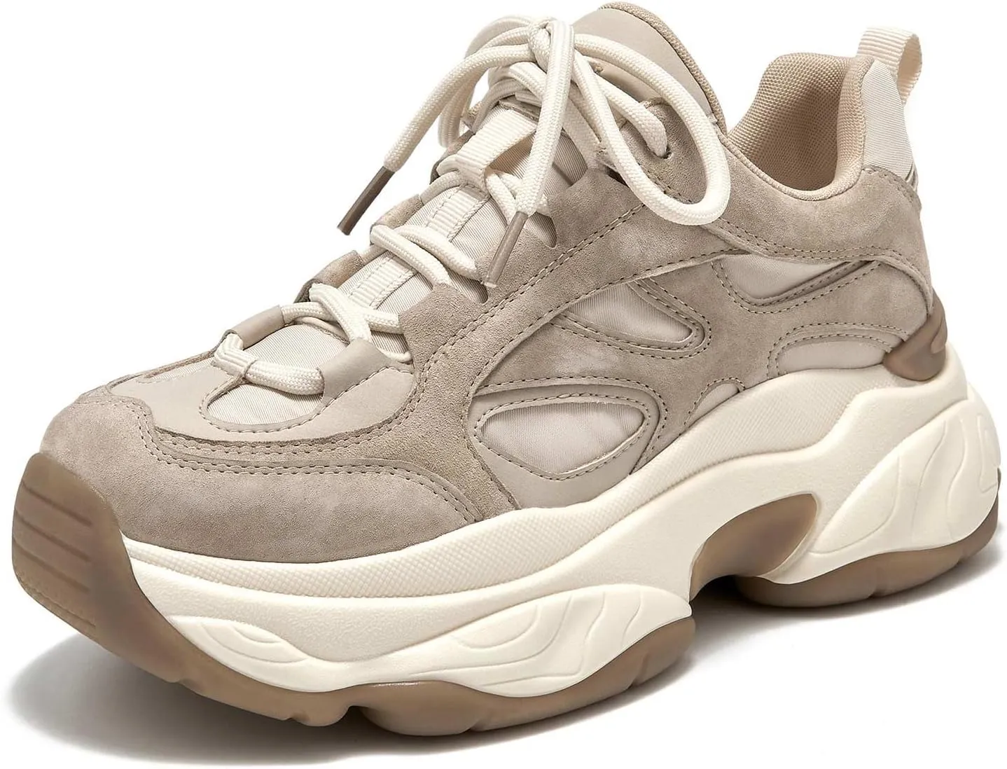 BEAU TODAY Chunky Sneakers for Women, Womens Fashion Sneakers, Lace Up Platform Comfortable Leather Casual Dad Shoes