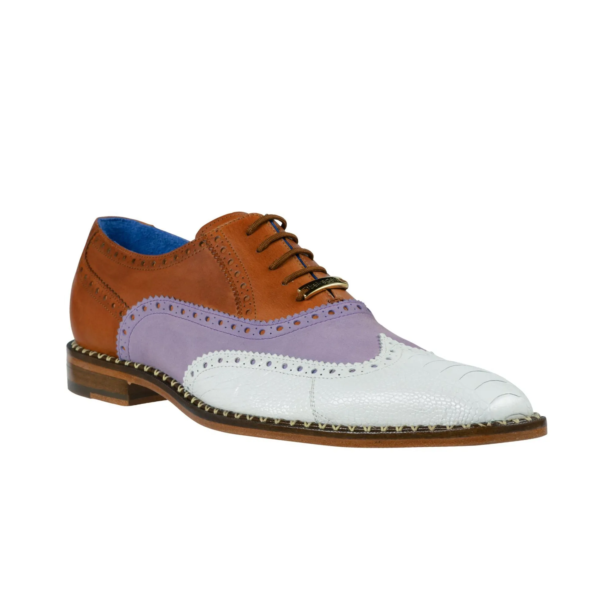 Belvedere Kurt in Almond, Plum, and White Exotic Ostrich / Suede / Calf-Skin Leather Oxfords