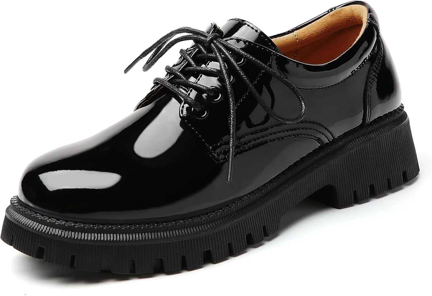 Black Platform Oxford Shoes for Women Chunky Leather Work Office Non Slip Dress Shoes Saddle Comfortable Business Shoes