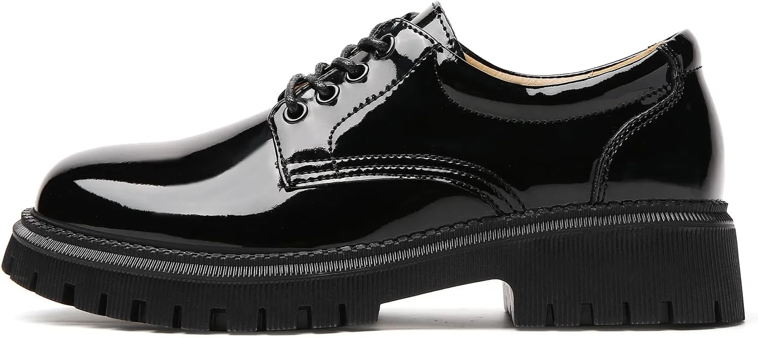 Black Platform Oxford Shoes for Women Chunky Leather Work Office Non Slip Dress Shoes Saddle Comfortable Business Shoes