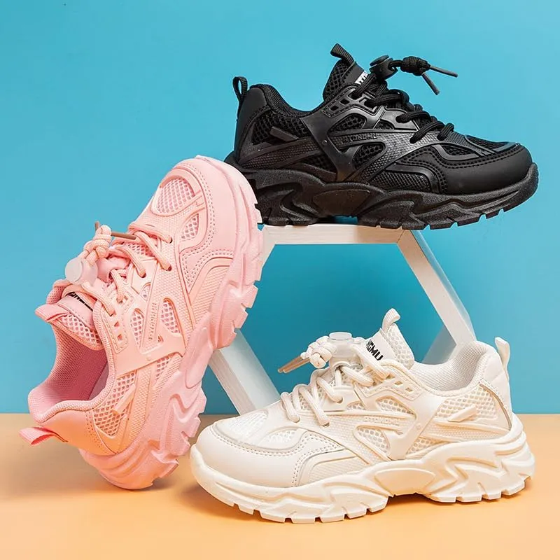 Boys Tennis Shoes Platform Girls Chunky Shoes Breathable Child Sneakers Lightweight
