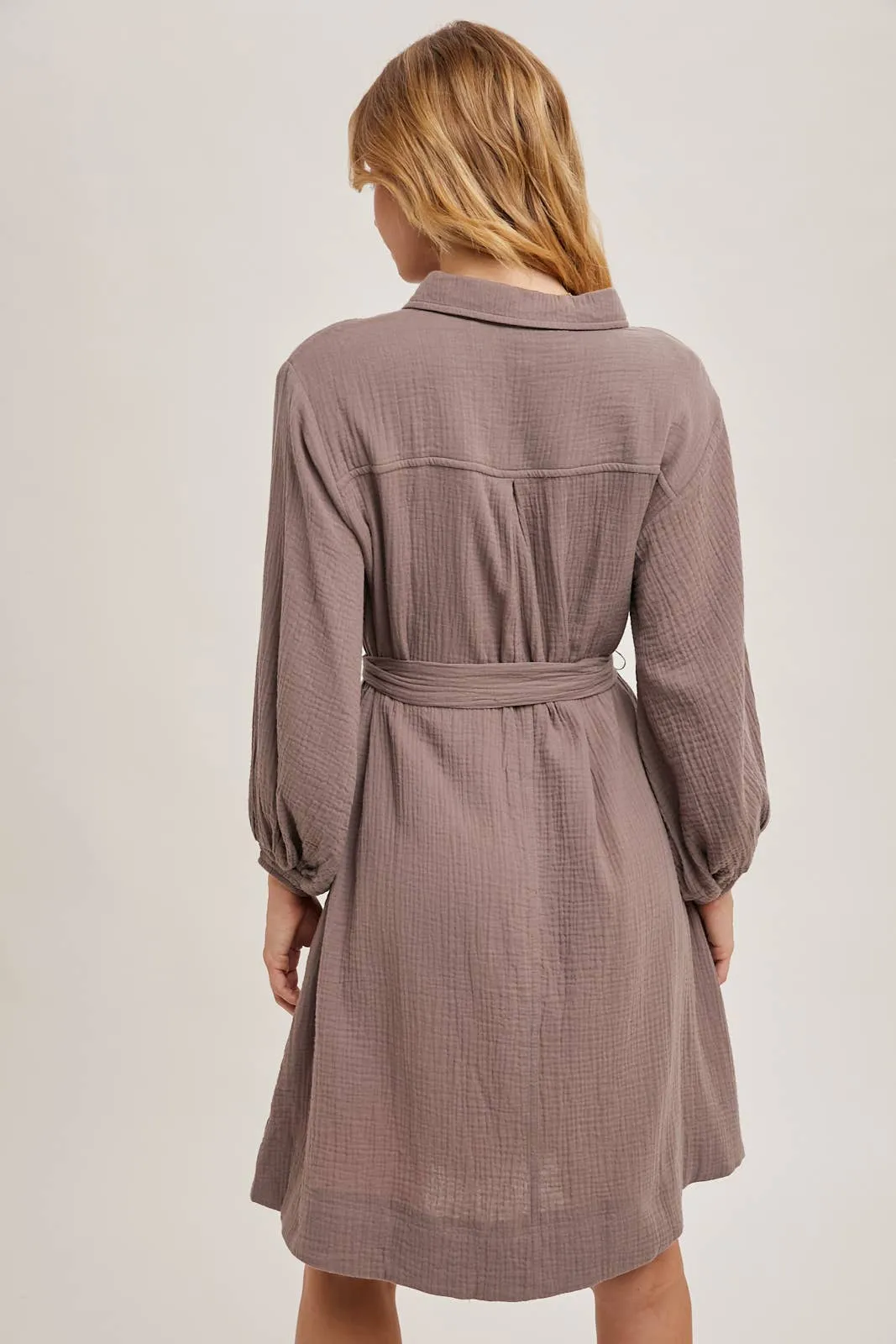 Button down Tie Waist Midi Dress