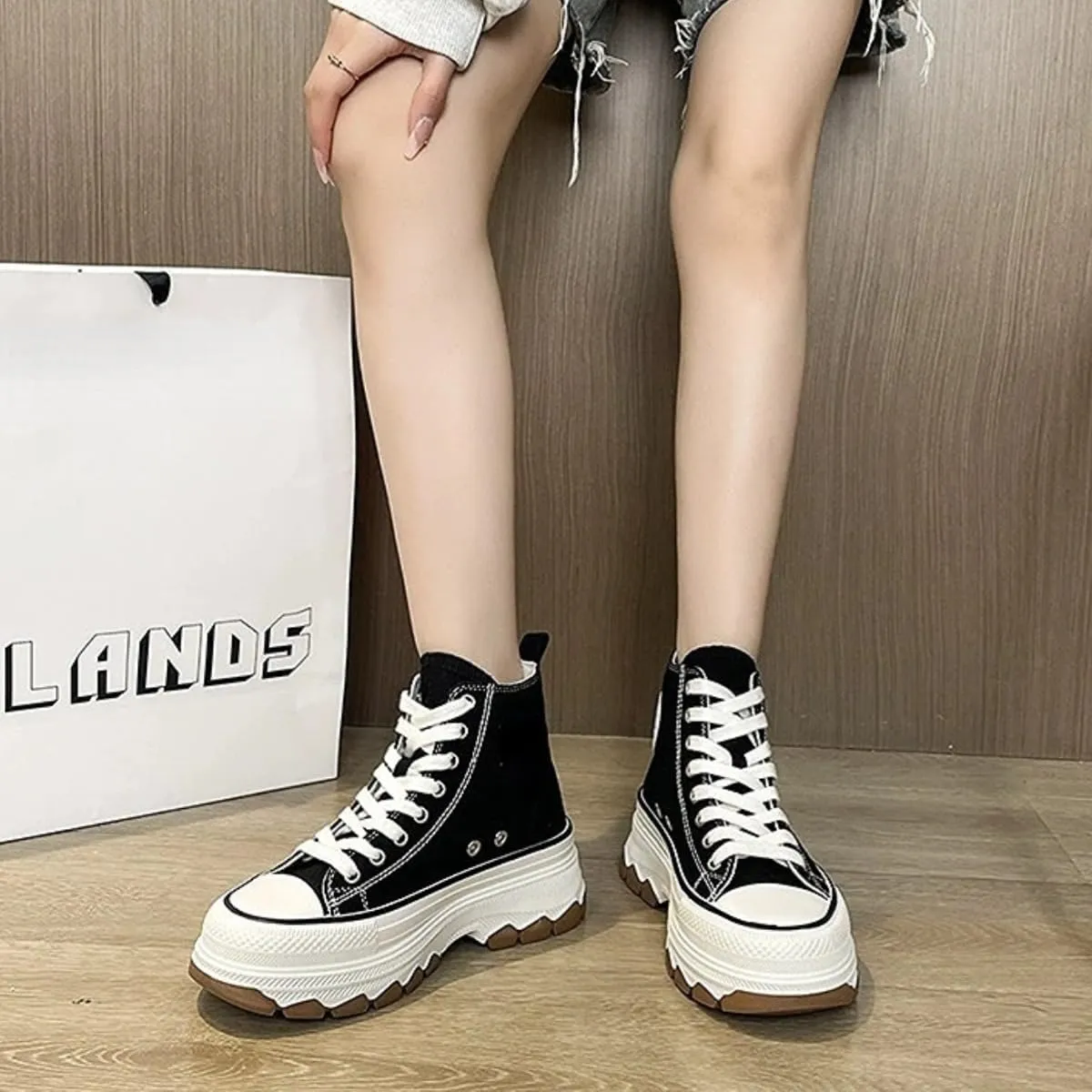 Canvas Chunky Platform Sneakers for Women & Girls Y2K Aesthetic 5cm Height Increase