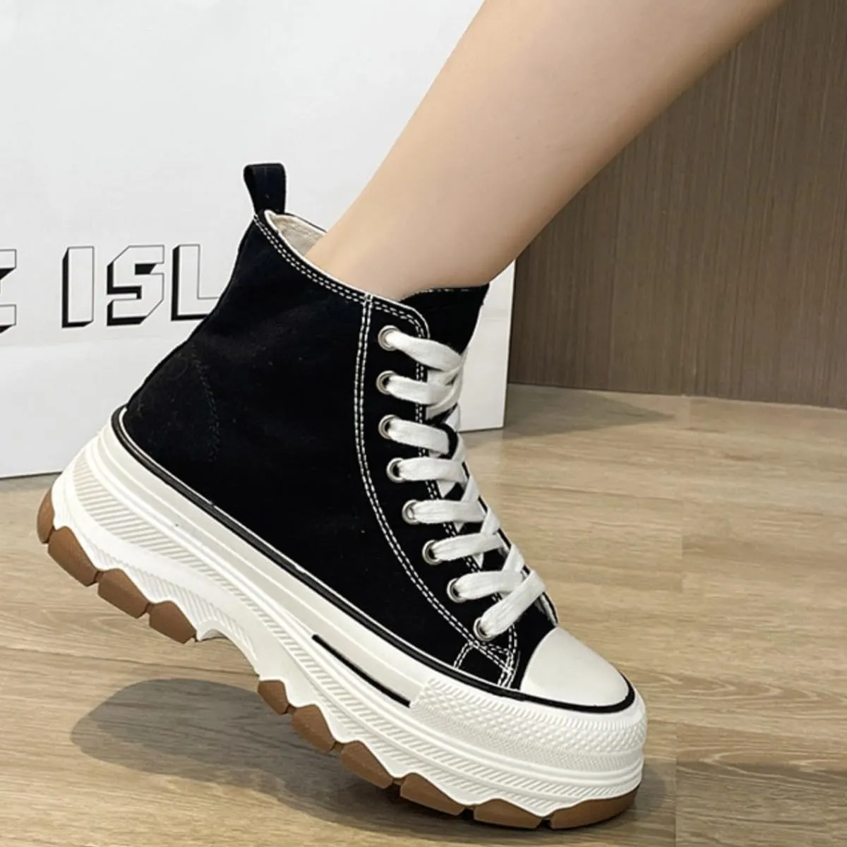Canvas Chunky Platform Sneakers for Women & Girls Y2K Aesthetic 5cm Height Increase
