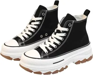 Canvas Chunky Platform Sneakers for Women & Girls Y2K Aesthetic 5cm Height Increase