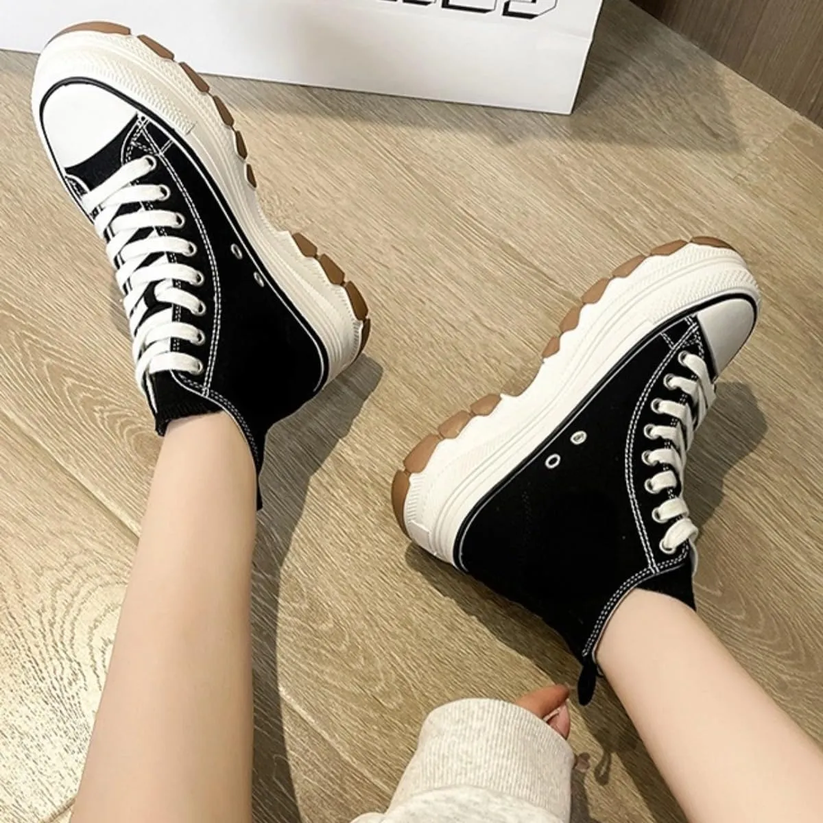 Canvas Chunky Platform Sneakers for Women & Girls Y2K Aesthetic 5cm Height Increase
