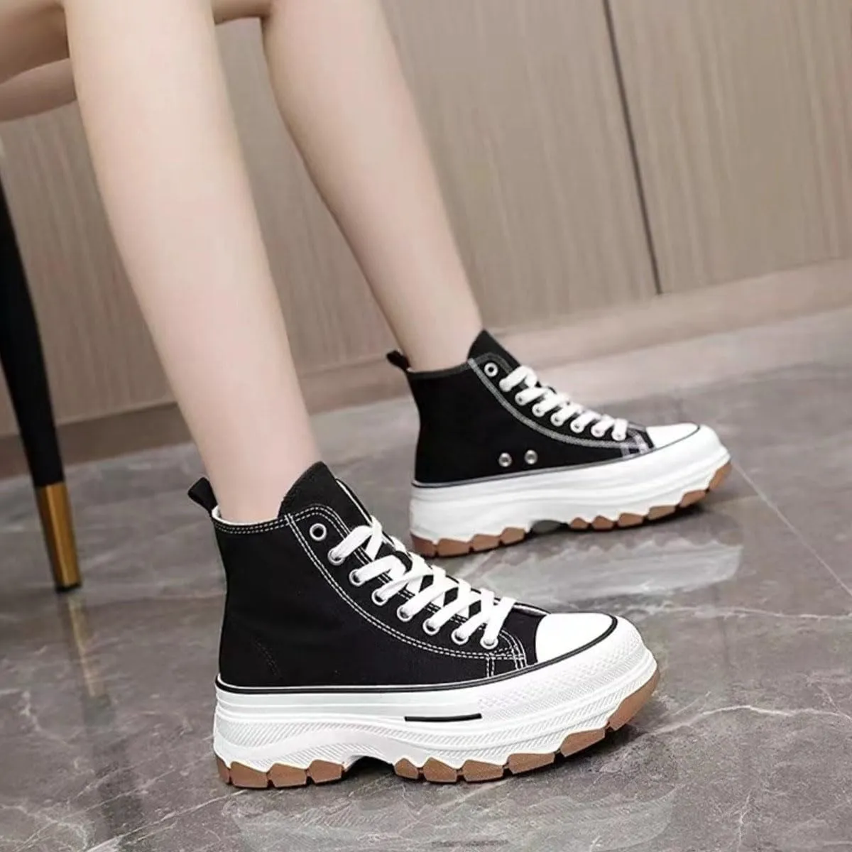 Canvas Chunky Platform Sneakers for Women & Girls Y2K Aesthetic 5cm Height Increase