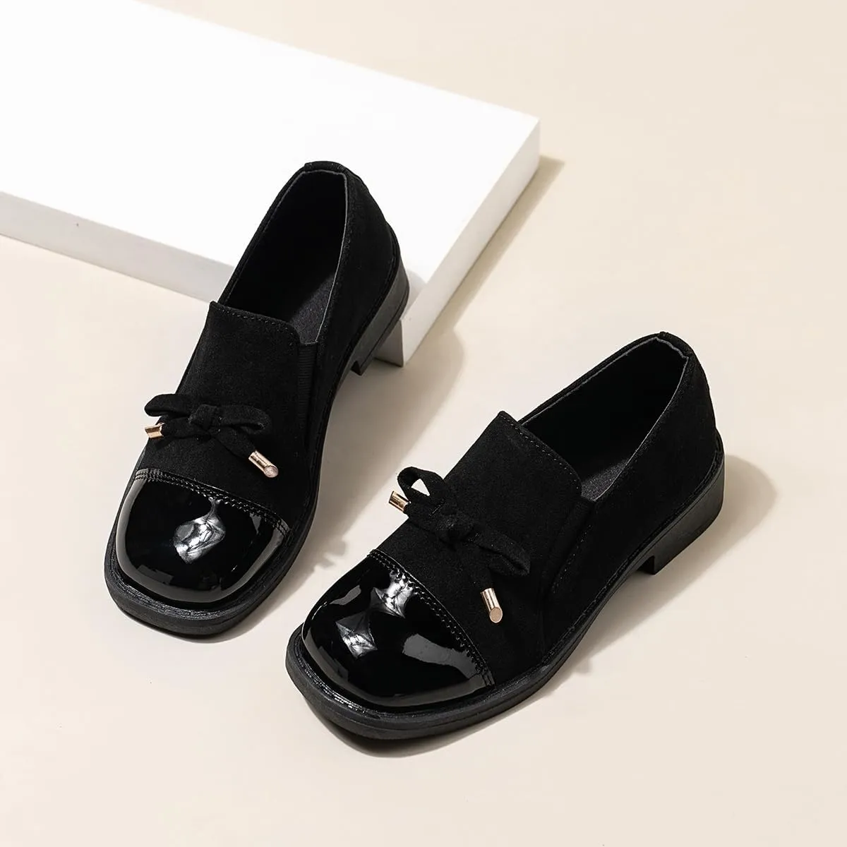 Children??s Platform Loafers ?C Faux Leather Lace-Up Loafers for Kids, Lightweight Party & Wedding Shoes, Imitation Suede Upper