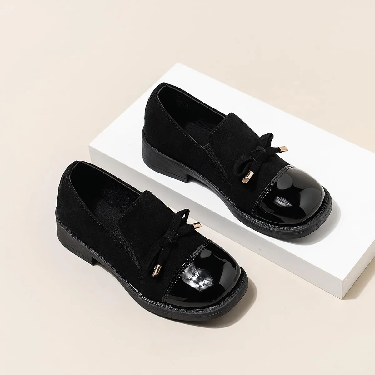 Children??s Platform Loafers ?C Faux Leather Lace-Up Loafers for Kids, Lightweight Party & Wedding Shoes, Imitation Suede Upper