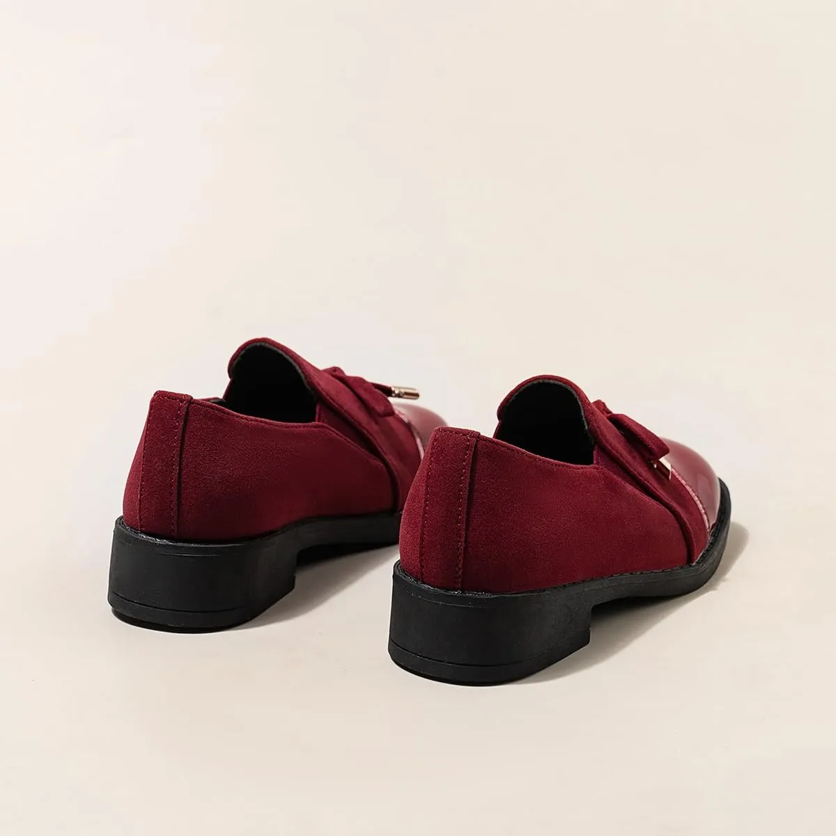 Children??s Red Platform Loafers ?C Faux Leather Lace-Up Loafers for Kids, Lightweight Party & Wedding Shoes, Imitation Suede Upper