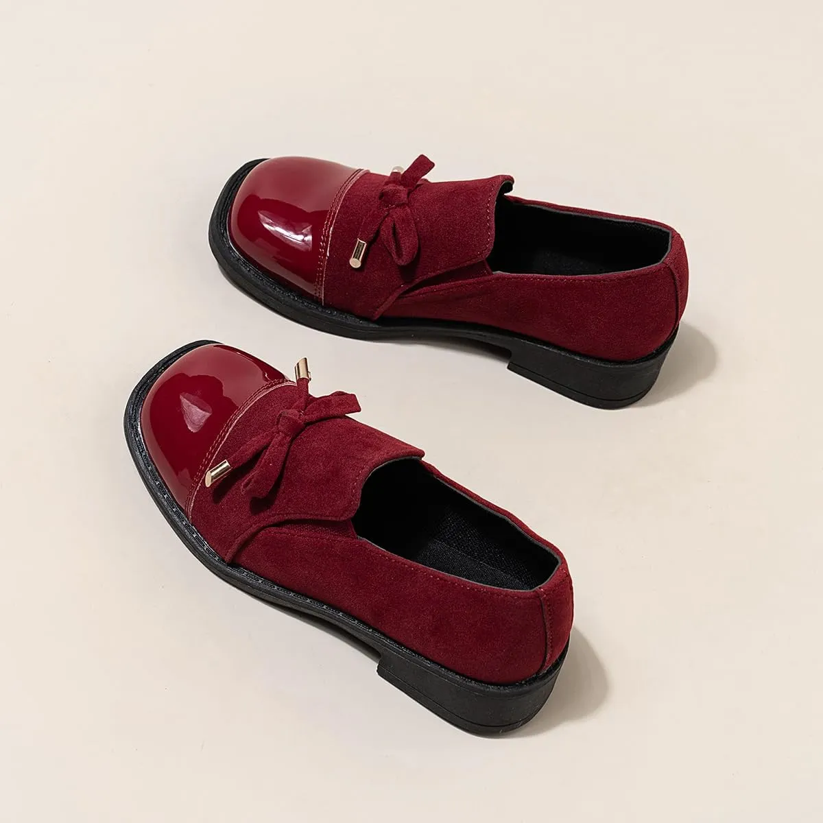 Children??s Red Platform Loafers ?C Faux Leather Lace-Up Loafers for Kids, Lightweight Party & Wedding Shoes, Imitation Suede Upper