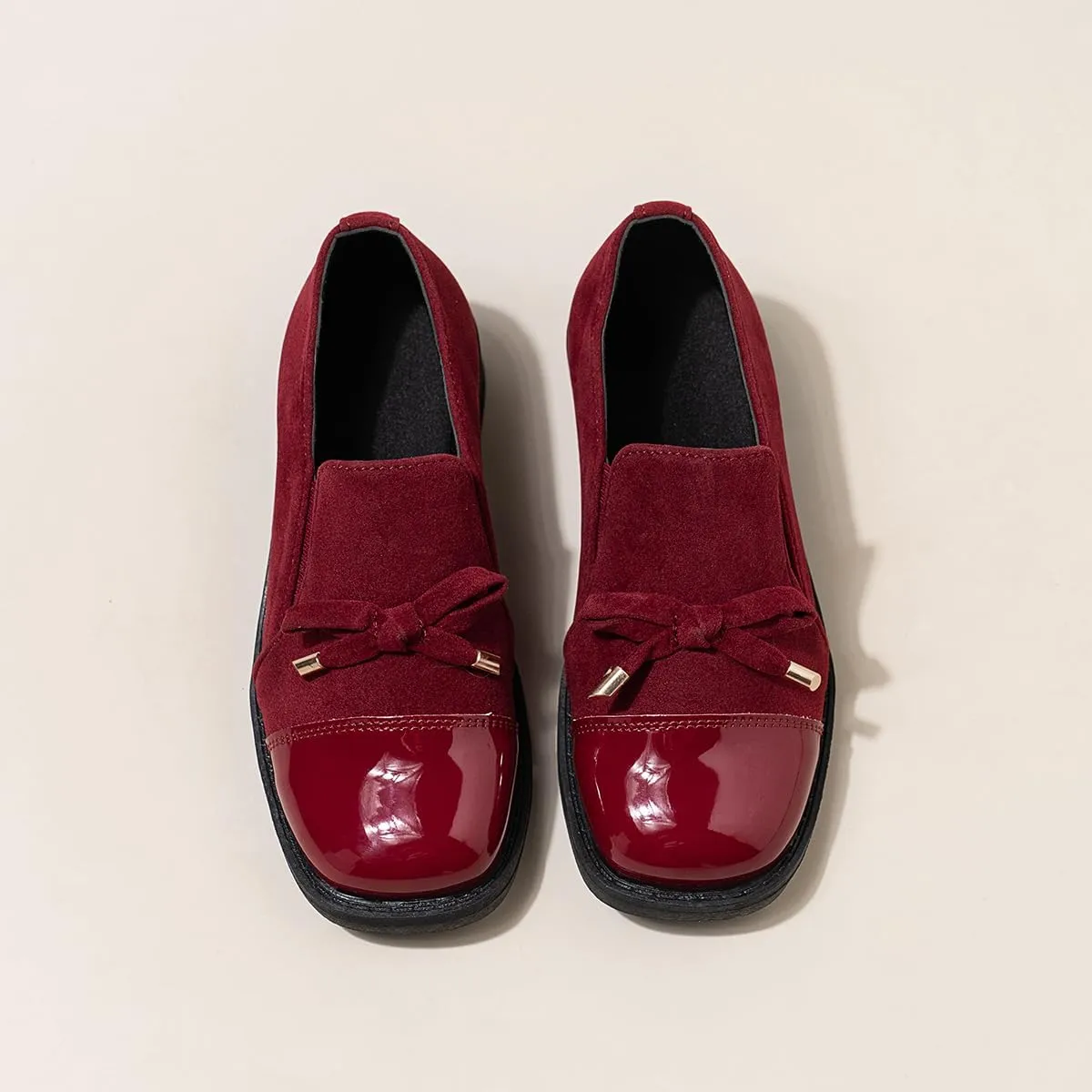 Children??s Red Platform Loafers ?C Faux Leather Lace-Up Loafers for Kids, Lightweight Party & Wedding Shoes, Imitation Suede Upper