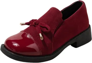 Children??s Red Platform Loafers ?C Faux Leather Lace-Up Loafers for Kids, Lightweight Party & Wedding Shoes, Imitation Suede Upper