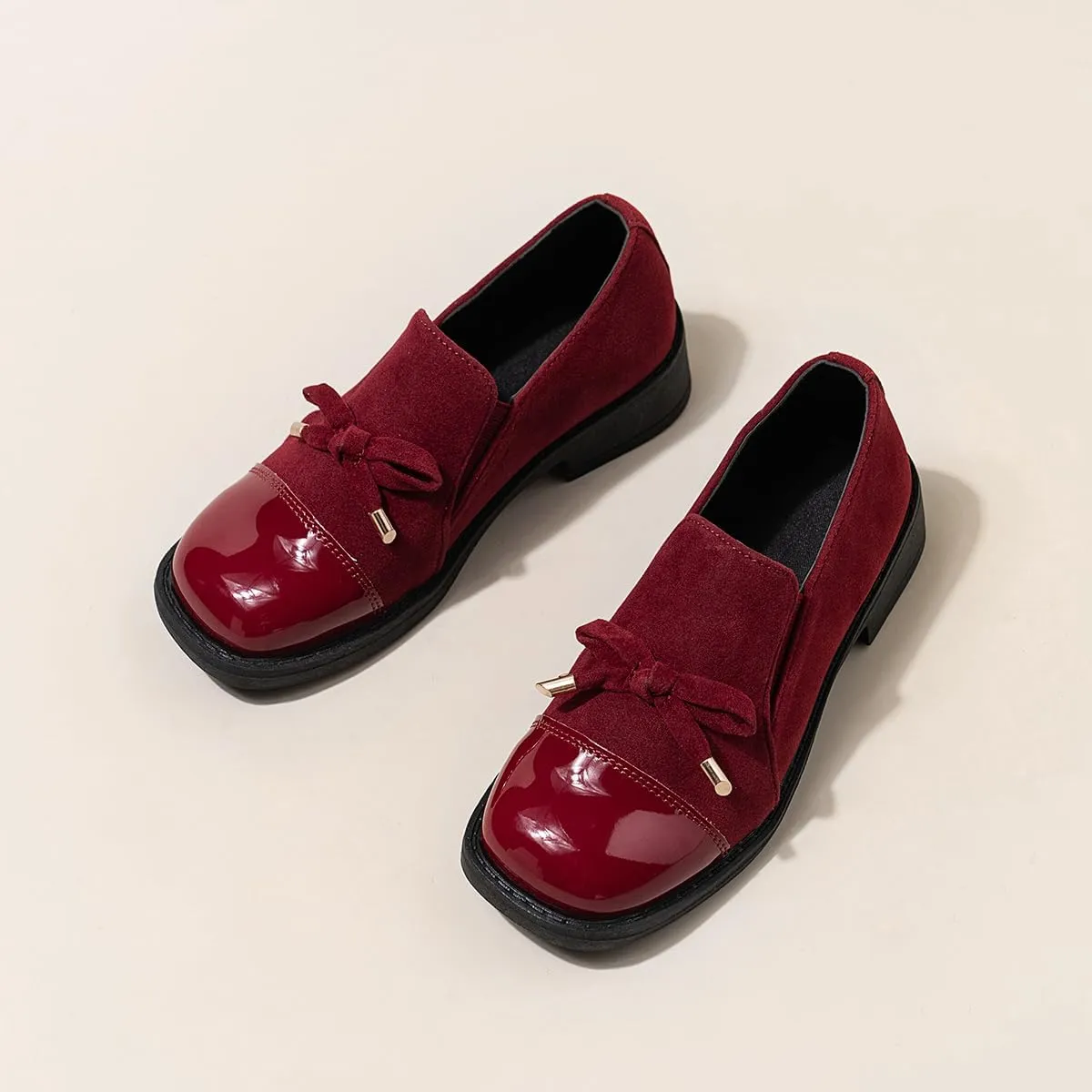 Children??s Red Platform Loafers ?C Faux Leather Lace-Up Loafers for Kids, Lightweight Party & Wedding Shoes, Imitation Suede Upper