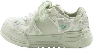 Chunky Platform Sneakers for Women Low-top Heart Skate Shoes Sport, Travel Casual Walking for Students Back to School (Green,4.5)
