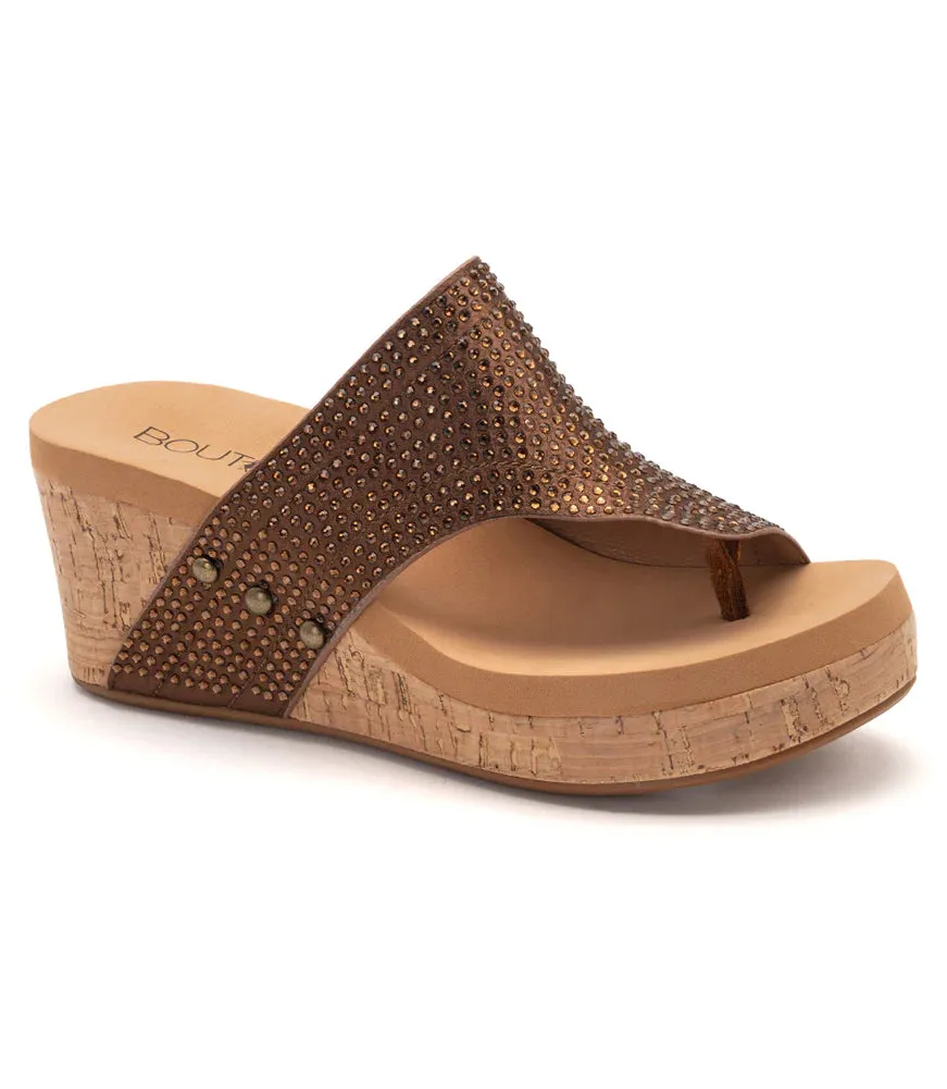 Corkys Women's Flirty Thong Wedge Sandal - Brown Crystals 41-0105