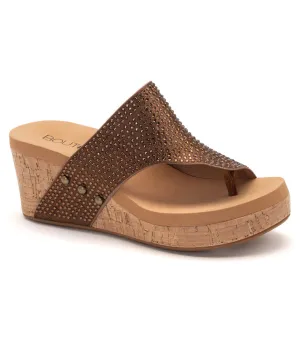 Corkys Women's Flirty Thong Wedge Sandal - Brown Crystals 41-0105
