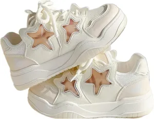 Cute Dopamine Star Shoes Chunky Platform Athleisure Lace-up Comfy Non Slip Lightweight Softy Casual Sneakers Kawaii Y2K Pretty Pastel Retro Gifts for Women & Girls Back to School
