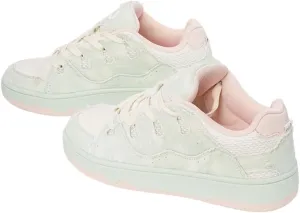 Cute Kawaii Shoes with Bread Shape Chunky Platform Lace-up Comfy Non Slip Lightweight Softy Casual Skate Sneakers Y2K Pretty Pastel Retro Trendy Gifts for Women Girls Summer Streetwear Back to School
