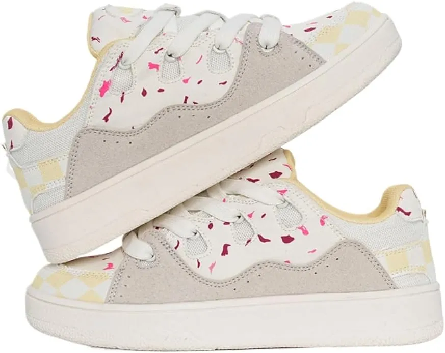 Cute Kawaii Shoes with Bread Shape Chunky Platform Lace-up Comfy Non Slip Lightweight Softy Casual Skate Sneakers Y2K Pretty Pastel Retro Trendy Gifts for Women Girls Summer Streetwear Back to School