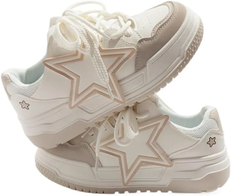 Cute Star Y2K Shoes Chunky Platform Comfy Non Slip Lightweight Softy Casual Skate Sneakers Kawaii Pretty Pastel Retro Trendy Footwear for Women & Girls Summer Back to School Everyday Wear