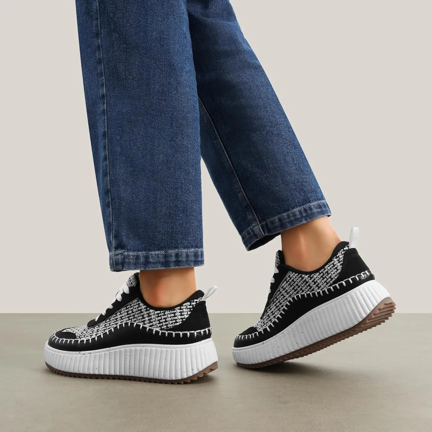 DREAM PAIRS Women Chunky City Tweed Comfortable Casual Platform Fashion Sneaker