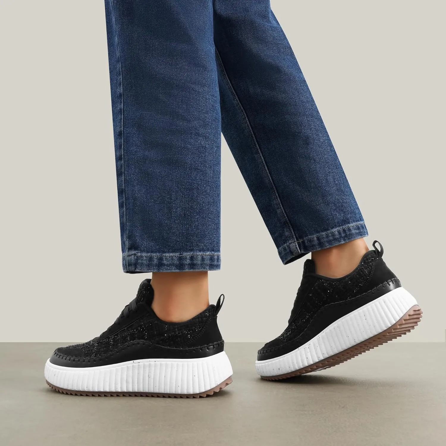 DREAM PAIRS Women Chunky City Tweed Comfortable Casual Platform Fashion Sneaker