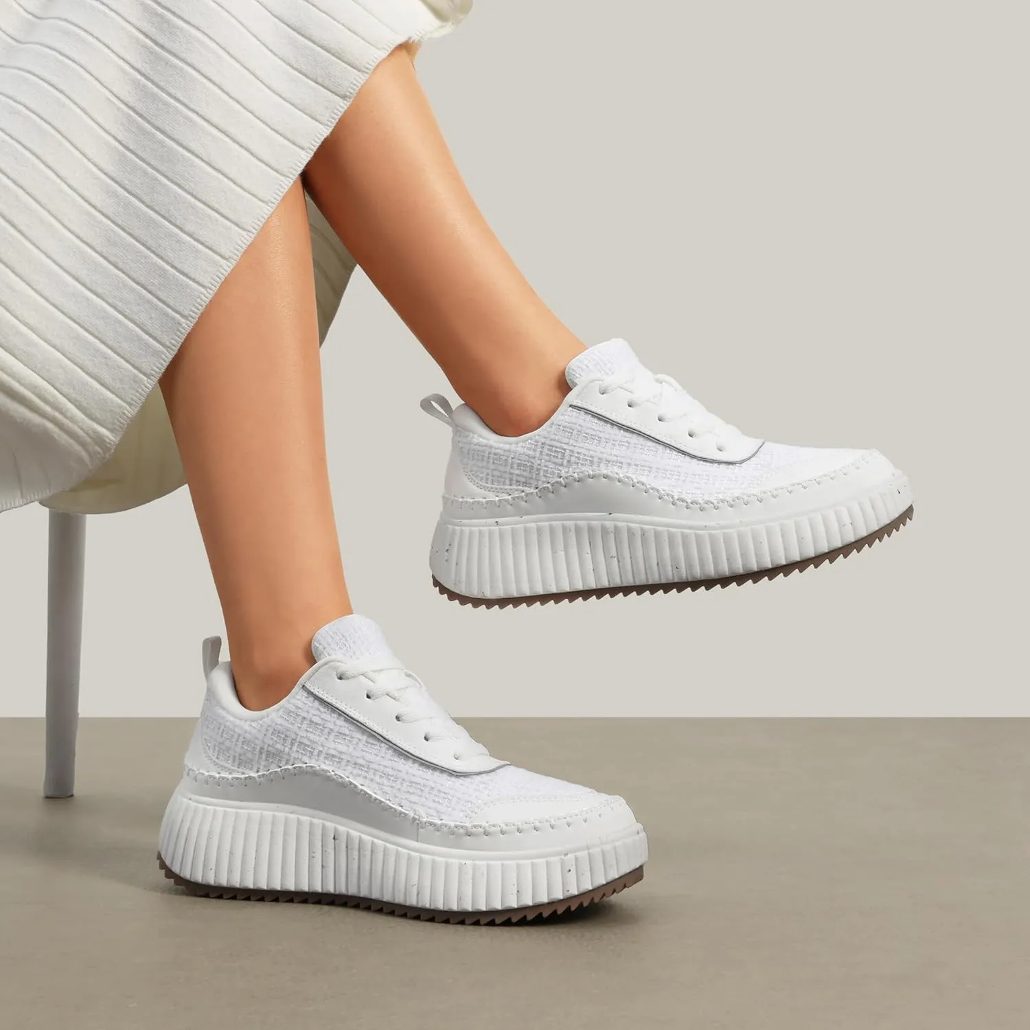 DREAM PAIRS Women Chunky City Tweed Comfortable Casual Platform Fashion Sneaker