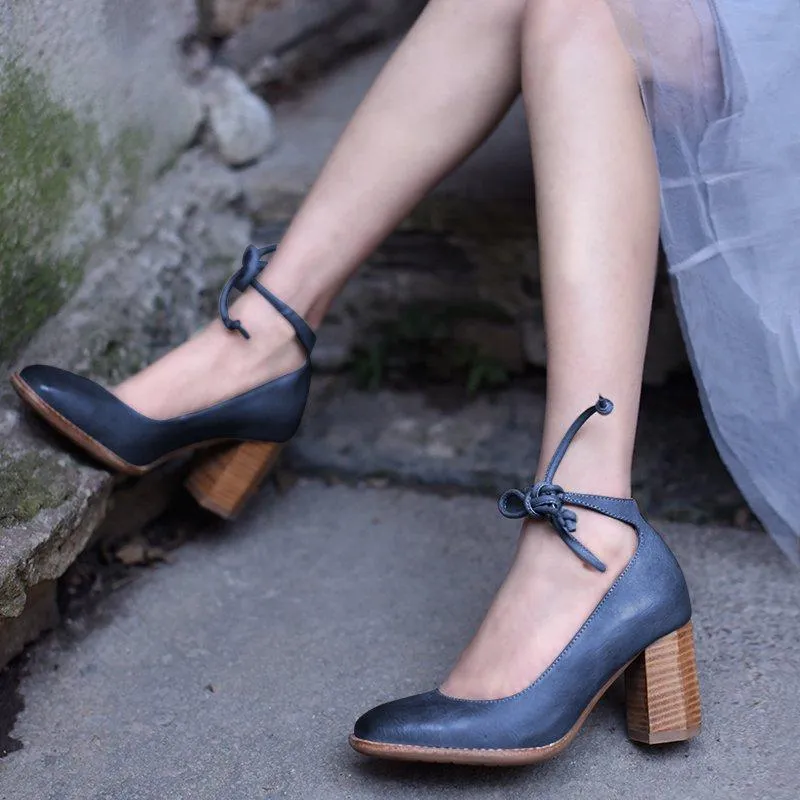elveswallet Elegant Chunky Heel Lace-up Pumps