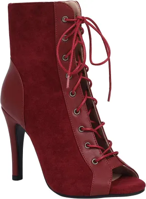 FENIKUSU Women's Ballroom Dance Shoes Peep Toe Gladiator Heeled Latin Salsa Boots Plus Size Model F7