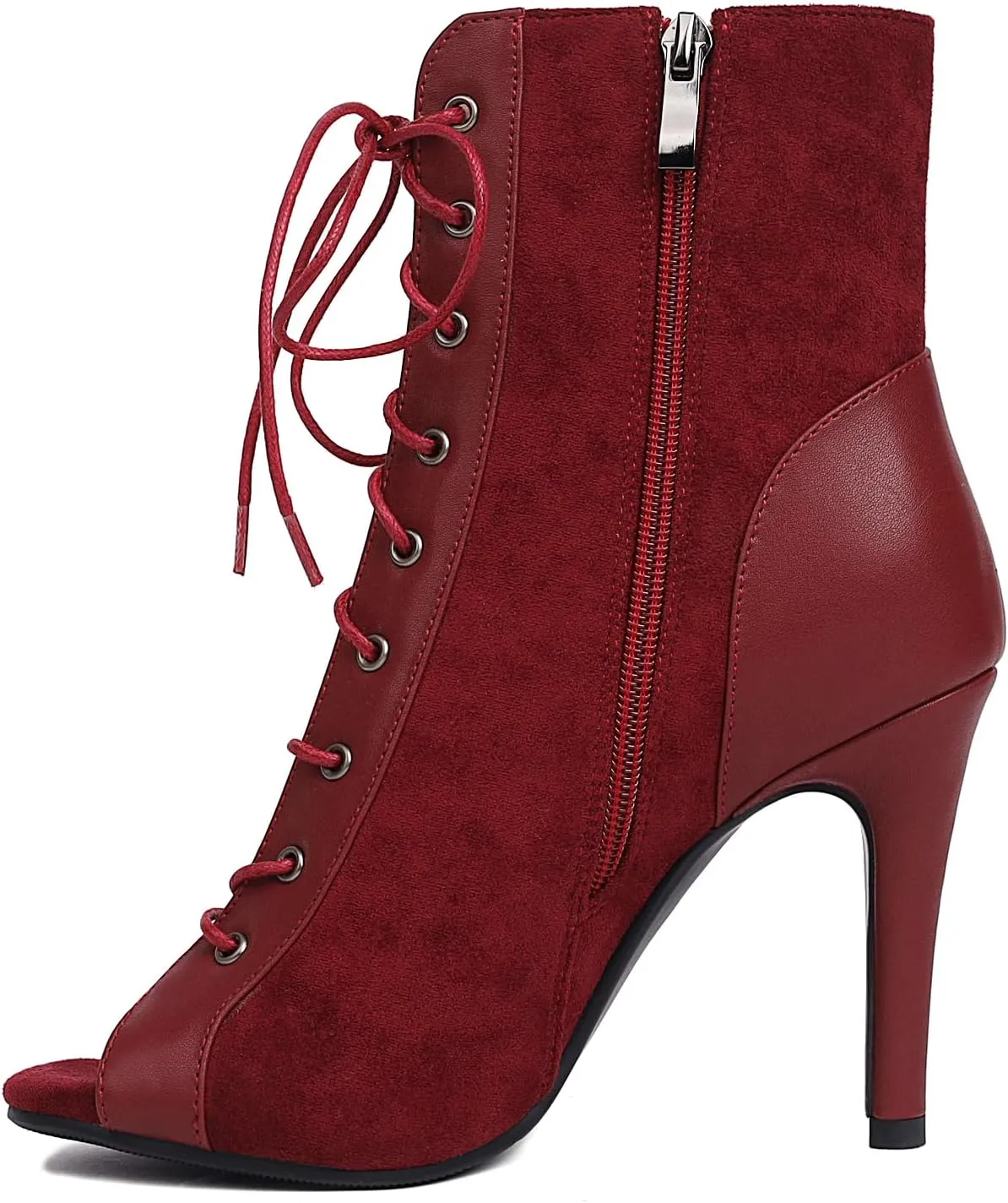 FENIKUSU Women's Ballroom Dance Shoes Peep Toe Gladiator Heeled Latin Salsa Boots Plus Size Model F7
