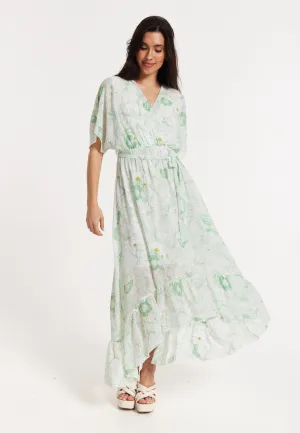 Floral Embroidered Wrap Front Maxi Dress