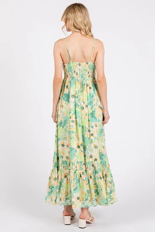 Floral Smocked Tiered Maxi Dress with Adjustable Straps