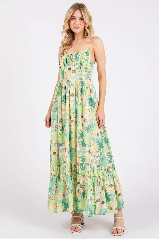 Floral Smocked Tiered Maxi Dress with Adjustable Straps