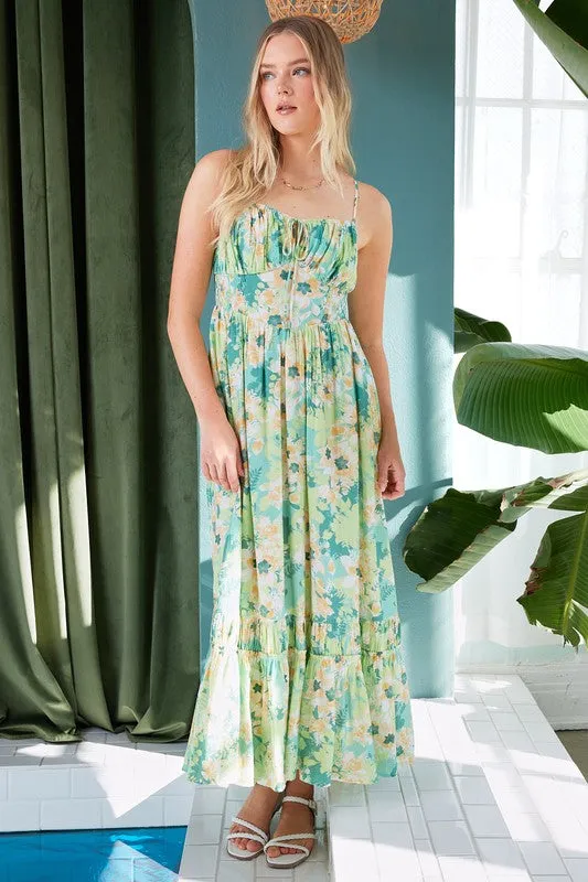 Floral Smocked Tiered Maxi Dress with Adjustable Straps
