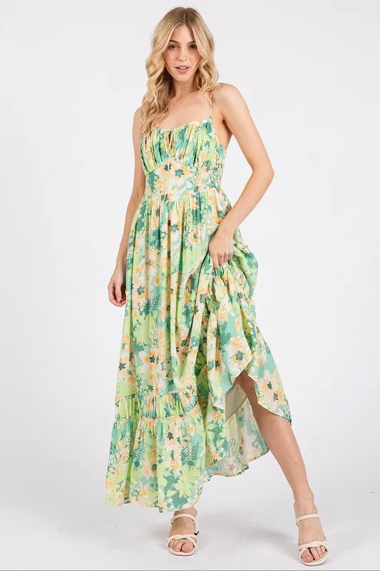 Floral Smocked Tiered Maxi Dress with Adjustable Straps